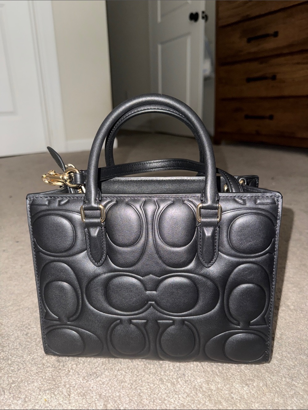 Coach Black Quilted Signature Mini Satchel with Gold Hardware - Picture 2 of 4
